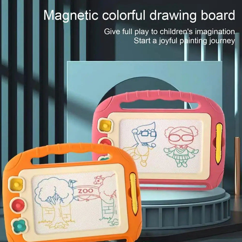 "Färgglad magnetisk ritbräda för barn, fläckfri kreativitet, idealisk för lek och lärande i flera färger: blå, orange, rosa."