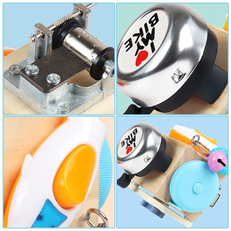 "Färgglad Montessori aktivitetskube av trä för småbarn, främjar lärande och kreativitet genom lek med säkra material."