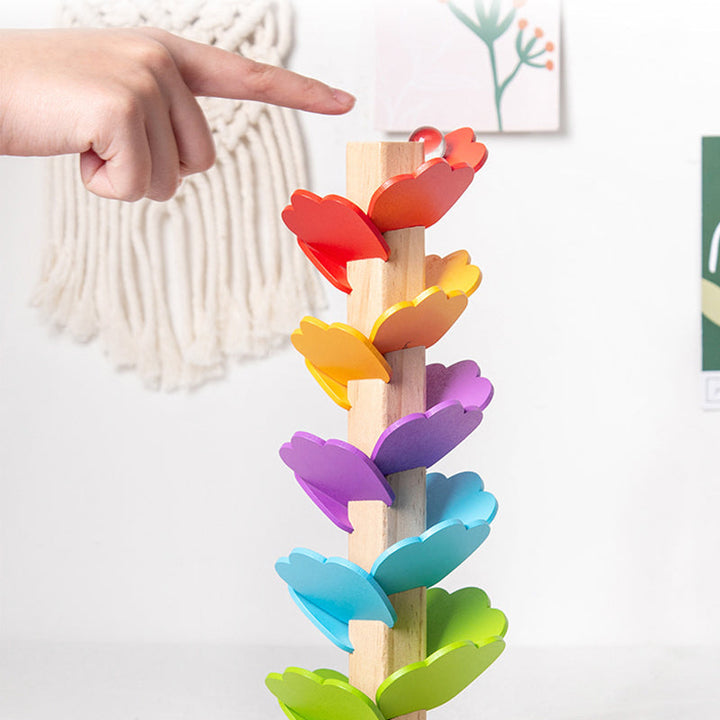 "Färgglad Montessori träleksak för barn, trädform med glaskulor, främjar hand-ögonkoordination, robust och giftfri"