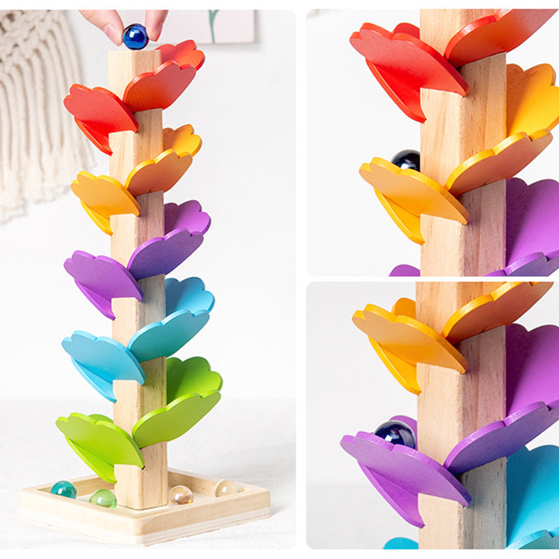 "Färgglad Montessori träleksak för barn, trädform med glaskulor, främjar hand-ögonkoordination, robust och giftfri"