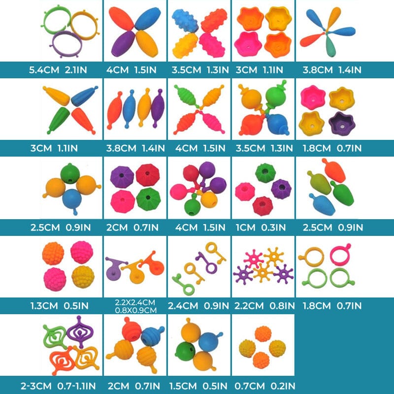 Färgglad pärluppsättning för barn, DIY-smycken skapas lätt med säkra, snäppbara pärlor för halsband och armband.