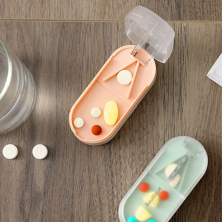 "Färgglad portabel pilleravskärar-organisatör med flera fack, ergonomisk design för enkel medicinhantering, hälsa och välbefi