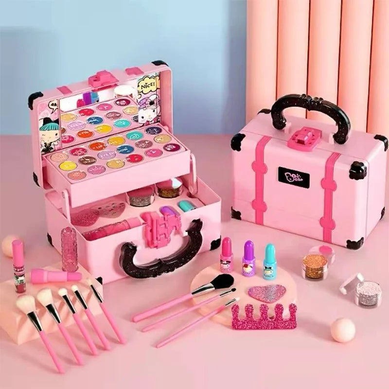 Färgglad Princess Make-up Set för barn med läppstift och ögonskugga, perfekt för kreativ lek och självuttryck.