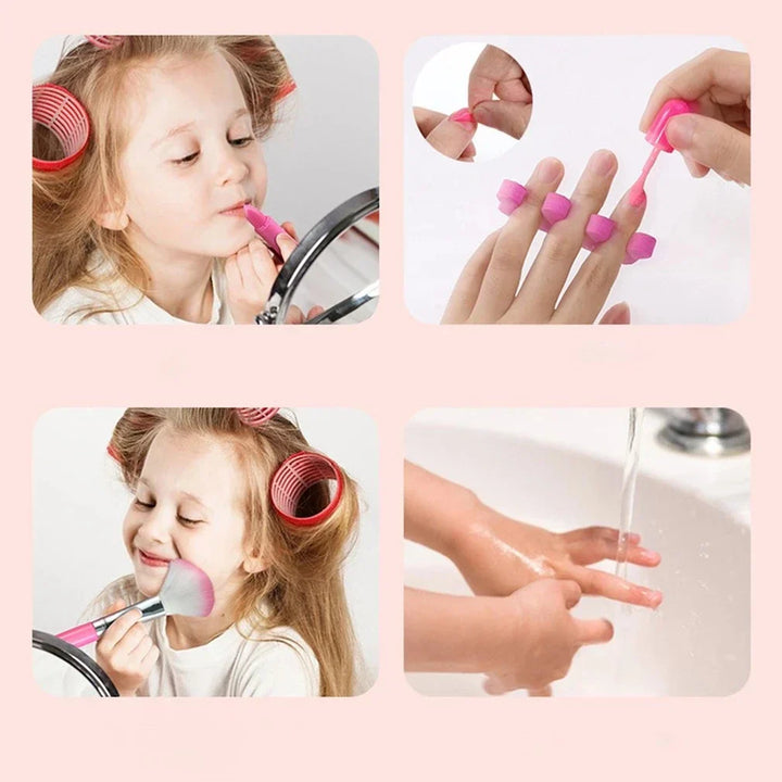 Färgglad Princess Make-up Set för barn med läppstift och ögonskugga, perfekt för kreativ lek och självuttryck.