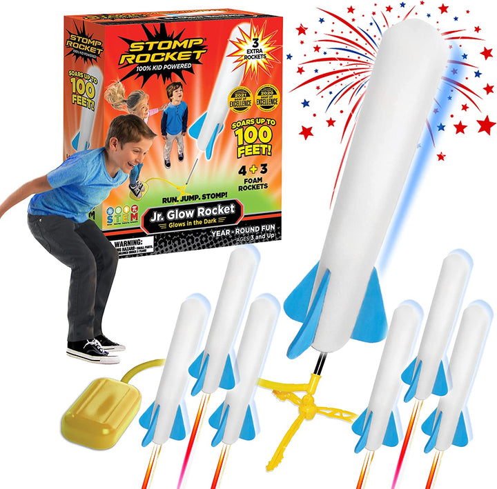 "Färgglad RocketLaunch™ leksak för barn, främjar STEM-lärande, kan skjutas upp till 35 meter, säker och batterifri."