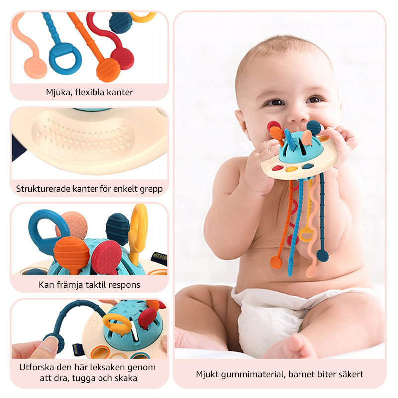 Färgglad silikon UFO-leksak för barn; säker, interaktiv, idealisk för resor och lek, främjar finmotorik och fantasi.