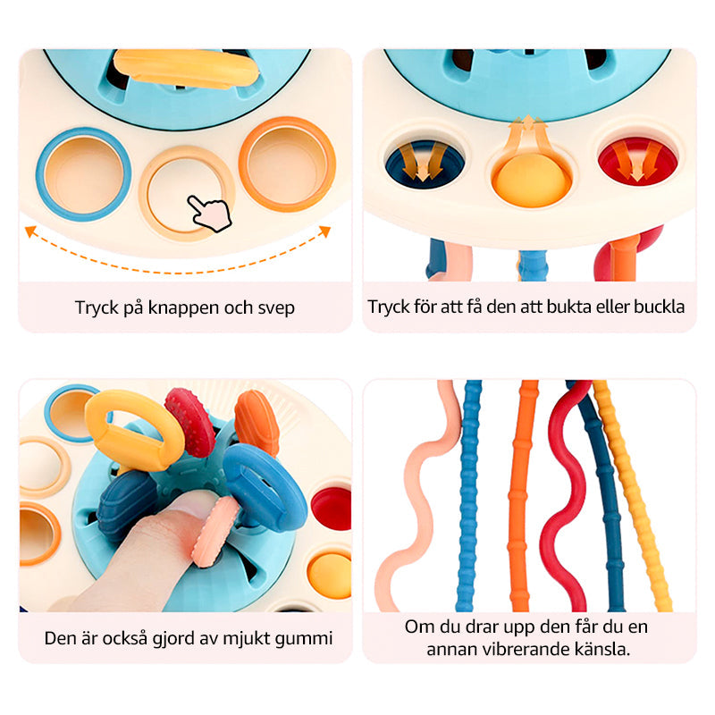 Färgglad silikon UFO-leksak för barn; säker, interaktiv, idealisk för resor och lek, främjar finmotorik och fantasi.