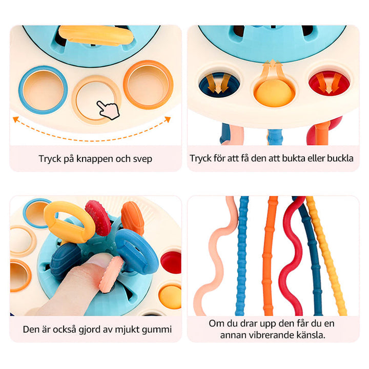 Färgglad silikon UFO-leksak för barn; säker, interaktiv, idealisk för resor och lek, främjar finmotorik och fantasi.