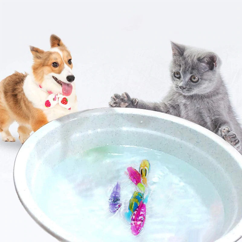 "Färgglad simrobot fiskleksak för husdjur, interaktiv och simulerande, med blinkande LED för katt eller hund."