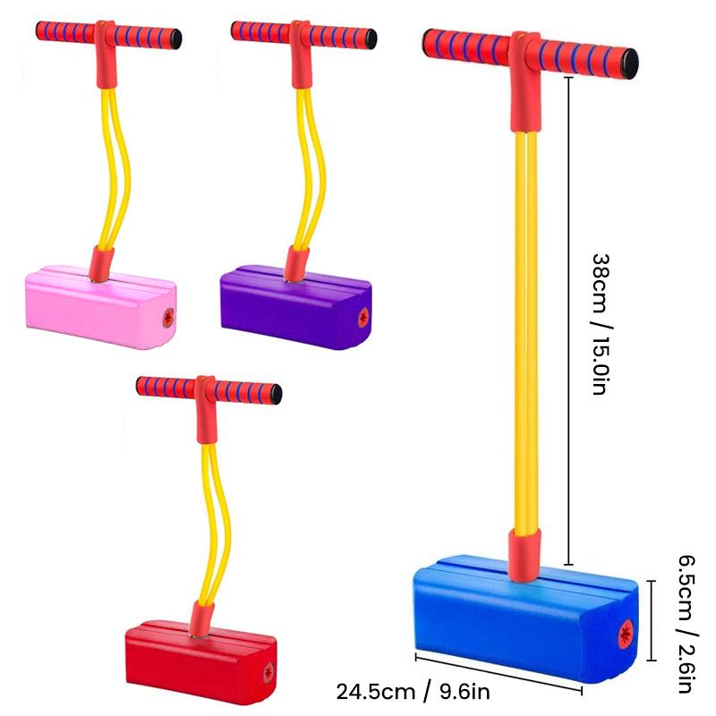 "Färgglad skum Pogo Hopper för barn med ljus och ljud, bekväma handtag och mjuk bas för säker inomhuslek."