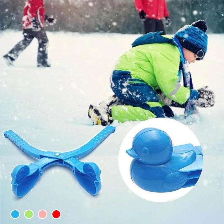 "Färgglad Snow Duck barnlekform i plast för snö och sand, ergonomisk design för enkel formning av ankor utomhus."