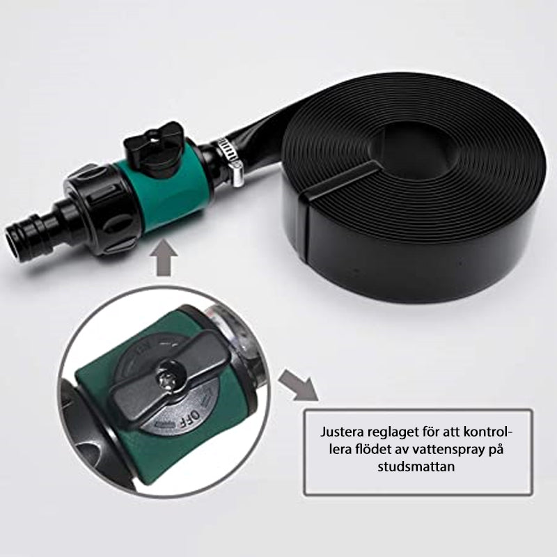 "Färgglad vattenspridare i PVC för barn, idealisk för sommarlek i trädgården, finns i grönt och orange, 8m/12m lång."