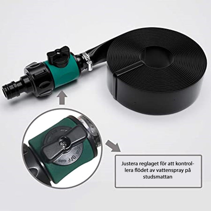 "Färgglad vattenspridare i PVC för barn, idealisk för sommarlek i trädgården, finns i grönt och orange, 8m/12m lång."