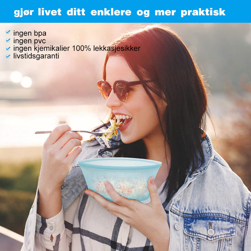 "Färgglada återanvändbara silikon matförvaringspåsar, blå, vit, grå, kökstillbehör"