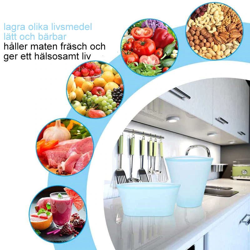 "Färgglada återanvändbara silikon matförvaringspåsar, blå, vit, grå, kökstillbehör"