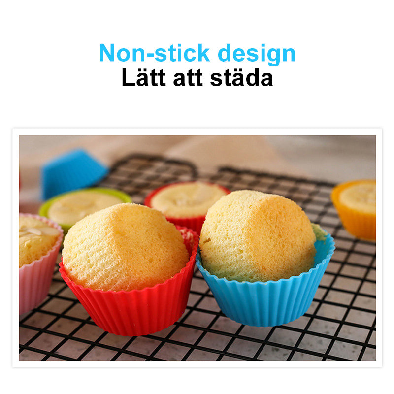 "Färgglada återanvändbara silikonbakkoppar, 10 pack, livsmedelssäker silikon, perfekt för bakning och miljövänliga val."