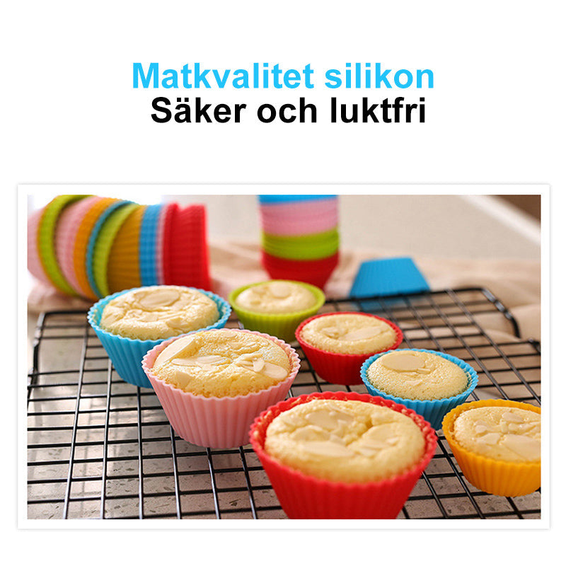 "Färgglada återanvändbara silikonbakkoppar, 10 pack, livsmedelssäker silikon, perfekt för bakning och miljövänliga val."