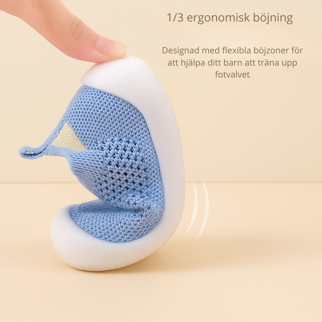 "Färgglada barnsneakers med andningsbart tyg och halksäker sula, perfekt för säkra och bekväma lekupplevelser."