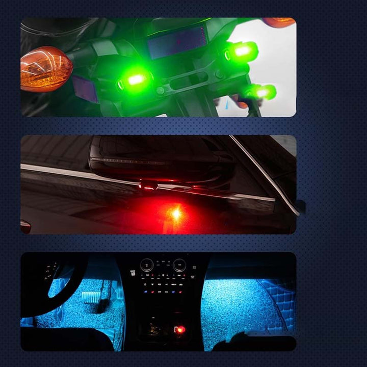 "Färgglada LED-lampor för bil, stroboskopljus, antikollisionsskydd, fjärrkontroll, dynamiska effekter, 12V ABS-material."