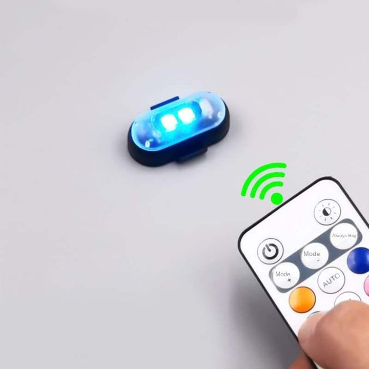 "Färgglada LED-lampor för bil, stroboskopljus, antikollisionsskydd, fjärrkontroll, dynamiska effekter, 12V ABS-material."