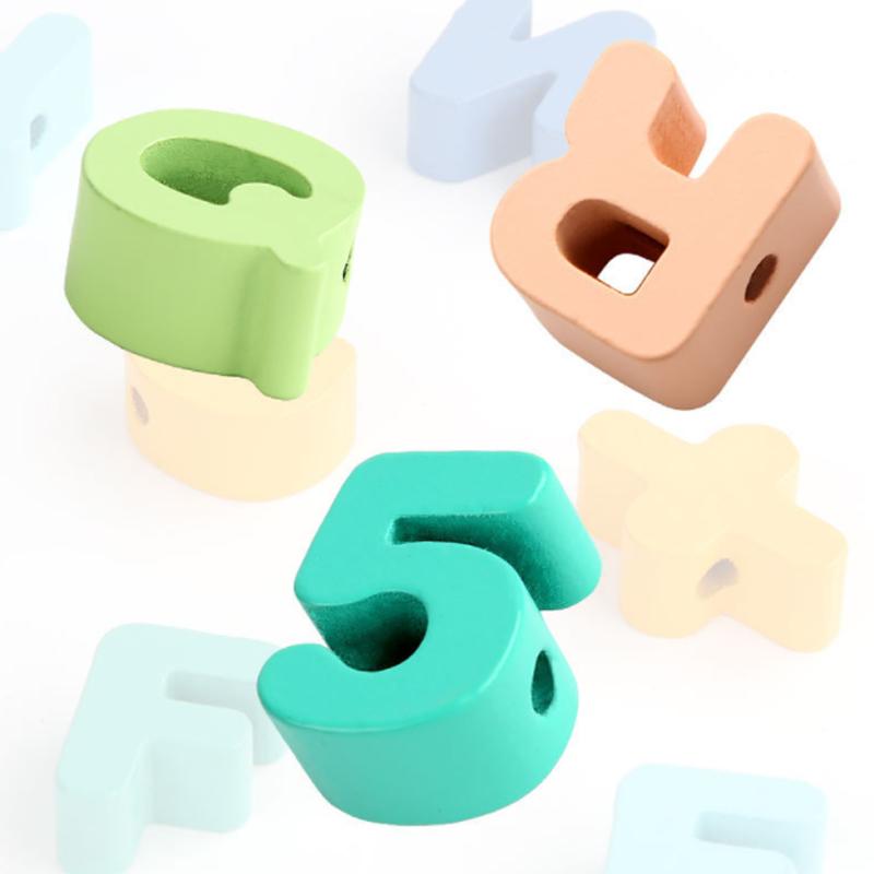 "Färgglada pedagogiska trä snörpärlor för barn, utvecklar motoriska färdigheter, lär om djur, frukt och siffror."