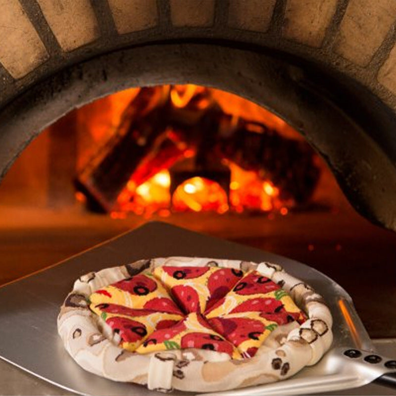 "Färgglada pizza-strumpor, 4-pack, i kreativ pizzakartong för vuxna. Accessoar för lekfull stil och personlig uttryck."