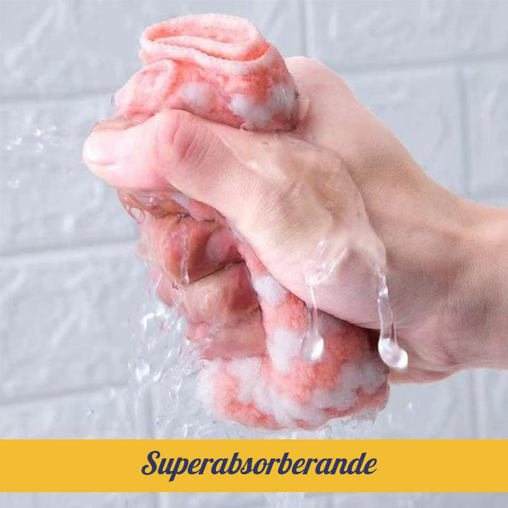 "Färgglada superabsorberande mikrofiberdukar för köket, 3-pack, i blå, grön och rosa. Hållbara och icke-repande."