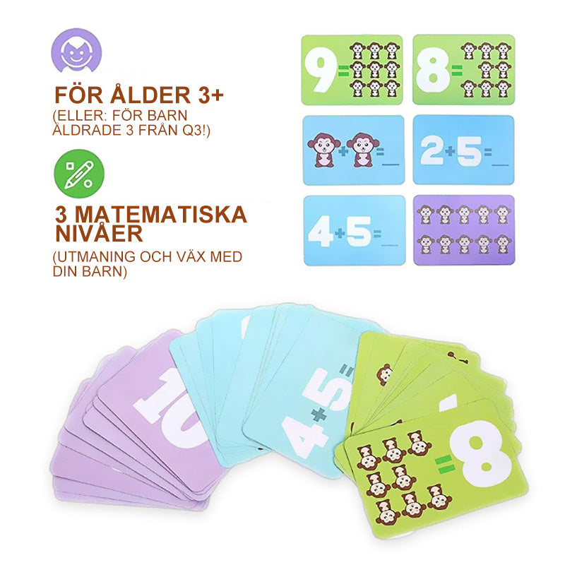 "Färgglatt apa balansspel med apor och nummer för roligt mattelärande för barn, främjar kritiskt tänkande."