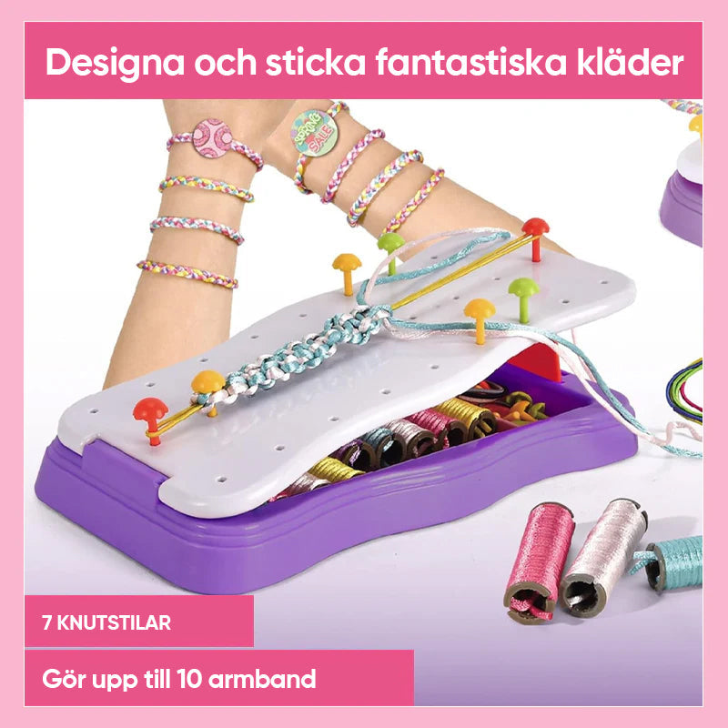 "Färgglatt DIY handflätset för barn med rep och tillbehör, främjar kreativitet och handfärdigheter med säkra material."