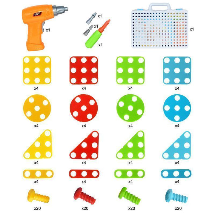 "Färgglatt elektriskt borrpussel leksak med skruvar och bräda för barn, kreativitet och lärande, barnleksaker över 3 år."