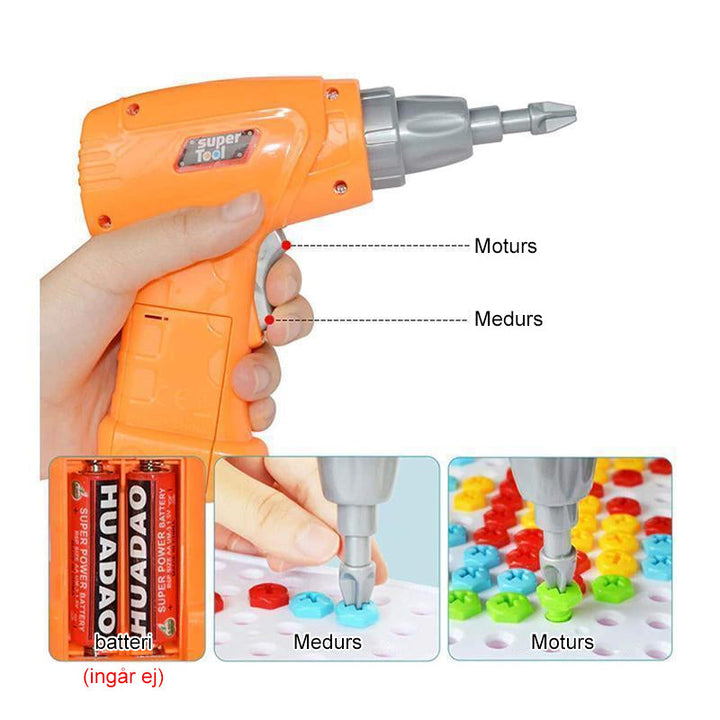 "Färgglatt elektriskt borrpussel leksak med skruvar och bräda för barn, kreativitet och lärande, barnleksaker över 3 år."
