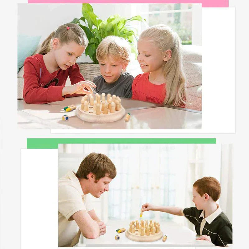 "Färgglatt minnessticks schackspel i trä för barn, utvecklande och pedagogiskt brädspel för kreativitet och inlärning."