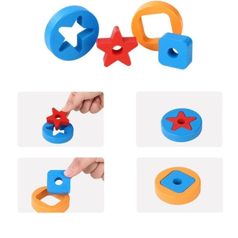 "Färgglatt pedagogiskt torn av träklossar för barn, perfekt för lekfullt lärande och utveckling av motoriska färdigheter."