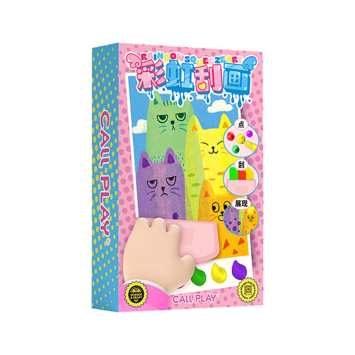 "Färgglatt skrapkonstkortset för barn, 20 kort att dekorera, verktyg inkluderat, perfekt för kreativt skapande."