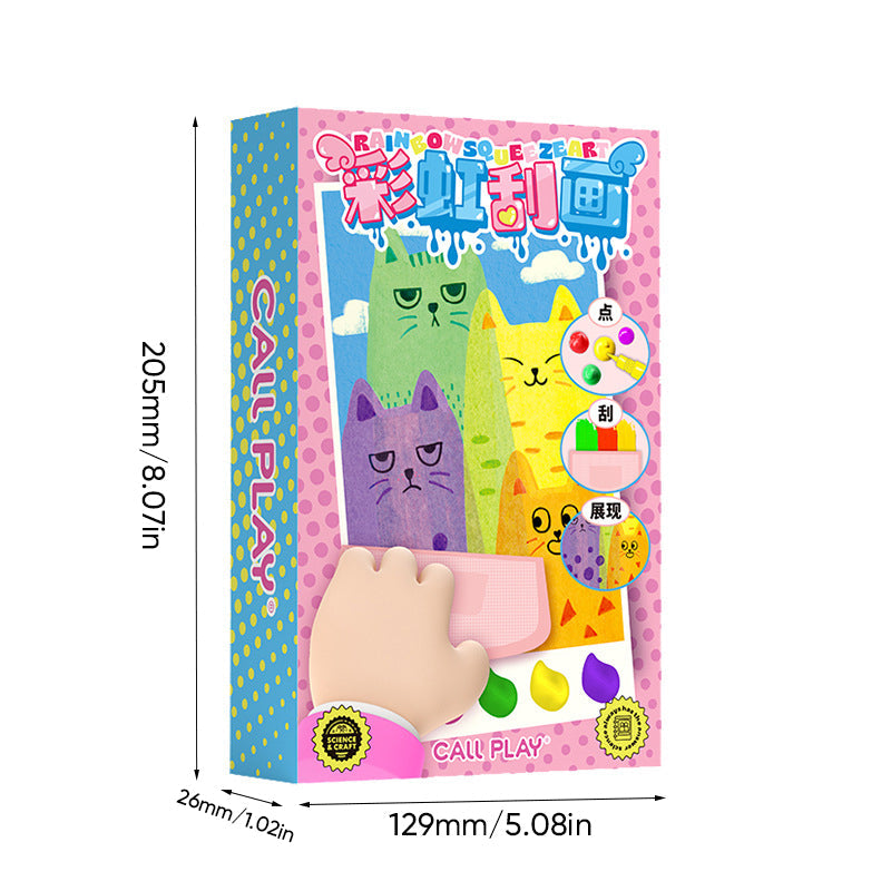 "Färgglatt skrapkonstkortset för barn, 20 kort att dekorera, verktyg inkluderat, perfekt för kreativt skapande."