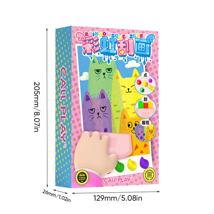 "Färgglatt skrapkonstkortset för barn, 20 kort att dekorera, verktyg inkluderat, perfekt för kreativt skapande."