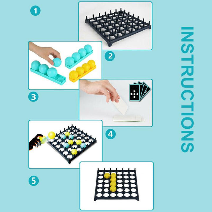 Färgglatt studsbollspel för barn i plast med spelbräda, bollhållare och bollar, för familjens underhållande tävlingar.