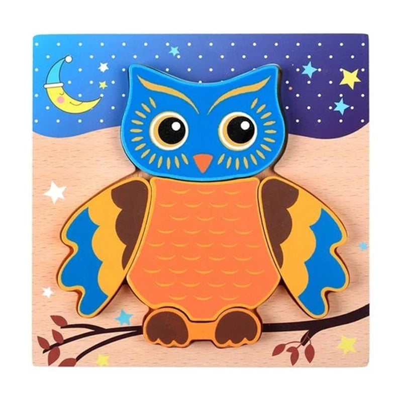 "Färgglatt träpussel för barn med djurmotiv, främjar sensorisk utveckling och inlärning, miljövänligt trä, 15x15 cm."
