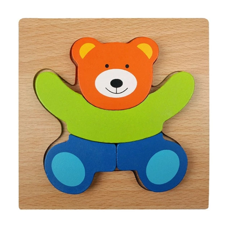 "Färgglatt träpussel för barn med djurmotiv, främjar sensorisk utveckling och inlärning, miljövänligt trä, 15x15 cm."