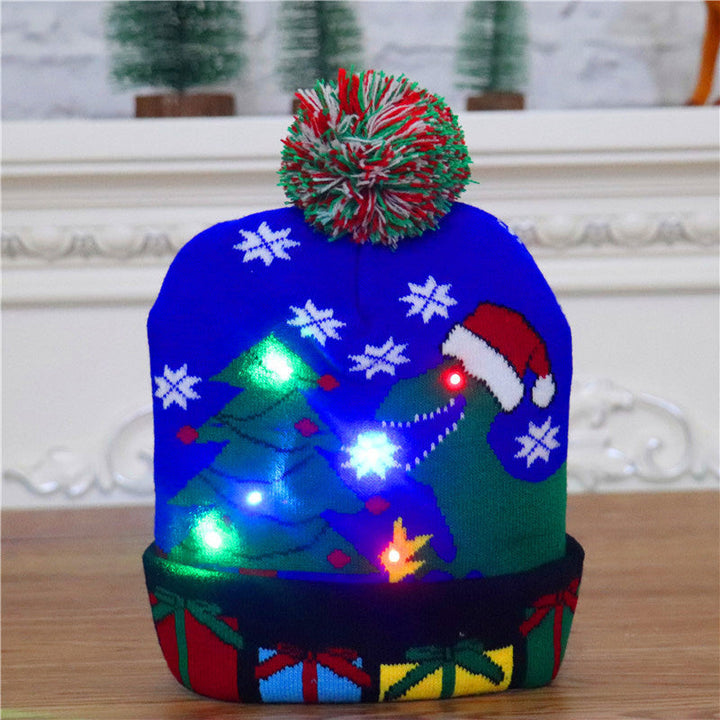 "Färggrann LED-stickad julhatt för dam med lysande LED-lampor och mjukt stickat tyg. Perfekt för vinterfestligheter."