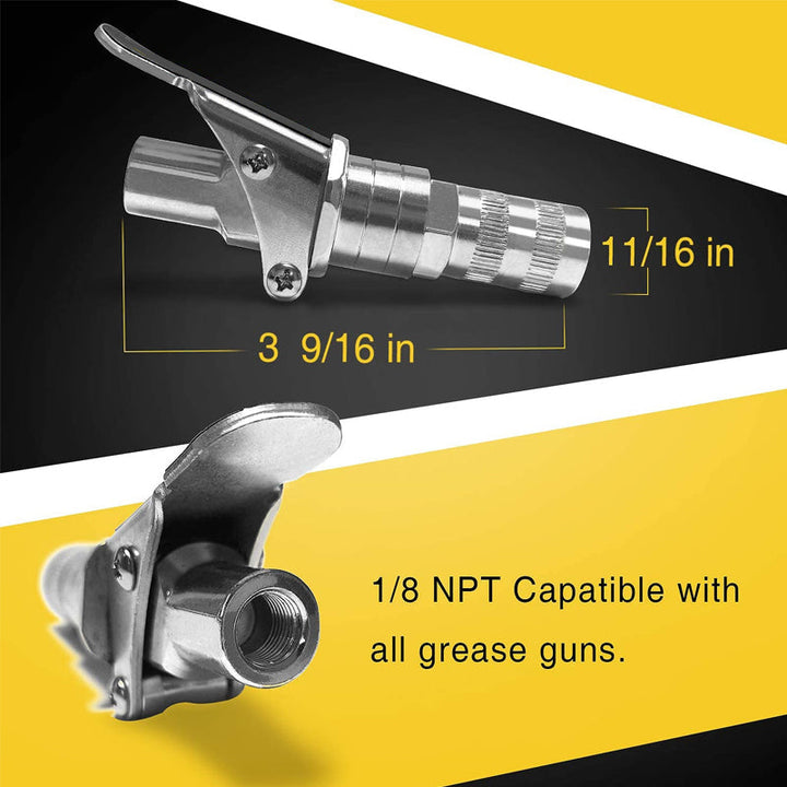 "Fettpistolkoppling med snabbkoppling, metallisk yta, hållbart zink-stål, för biltillbehör och svåråtkomliga smörjnipplar."