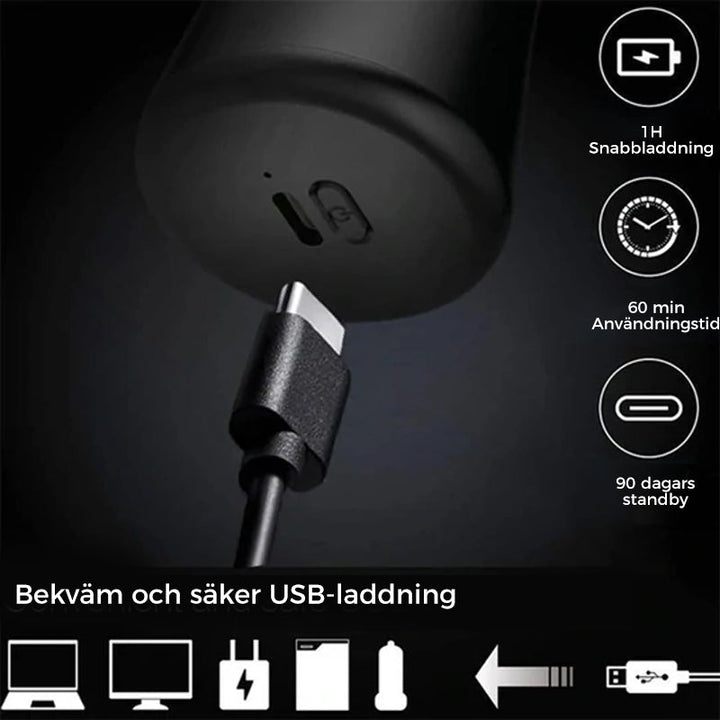 "Fickstorlek tvättbar elektrisk rakhyvel, grön eller svart, kompakt design, perfekt för resor, vattentät och snabbladdning."