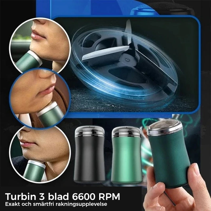 "Fickstorlek tvättbar elektrisk rakhyvel, grön eller svart, kompakt design, perfekt för resor, vattentät och snabbladdning."