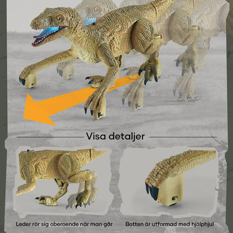 Fjärrstyrd velociraptor leksak för barn. Realistisk design med 3D-ögon, skal och tänder. Perfekt för fantasifulla äventyr.