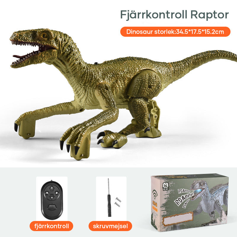 Fjärrstyrd velociraptor leksak för barn. Realistisk design med 3D-ögon, skal och tänder. Perfekt för fantasifulla äventyr.