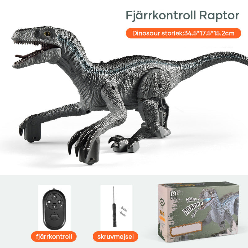 Fjärrstyrd velociraptor leksak för barn. Realistisk design med 3D-ögon, skal och tänder. Perfekt för fantasifulla äventyr.