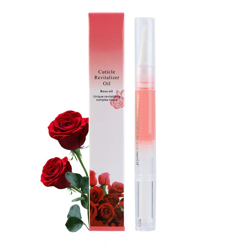 "Flaska med näringsrik nageltillväxtolja, innehållande E-vitamin och B7, omgiven av färgglada bakgrunder och dofter."