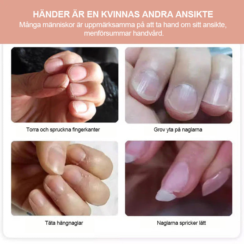 "Flaska med näringsrik nageltillväxtolja, innehållande E-vitamin och B7, omgiven av färgglada bakgrunder och dofter."
