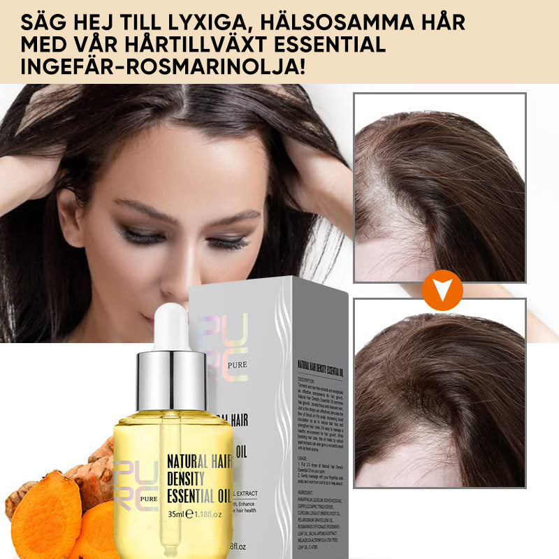 "Flaska med naturlig ingefära- och rosmarinolja för hårväxt, ger näring och främjar fylligare, friskare hår."