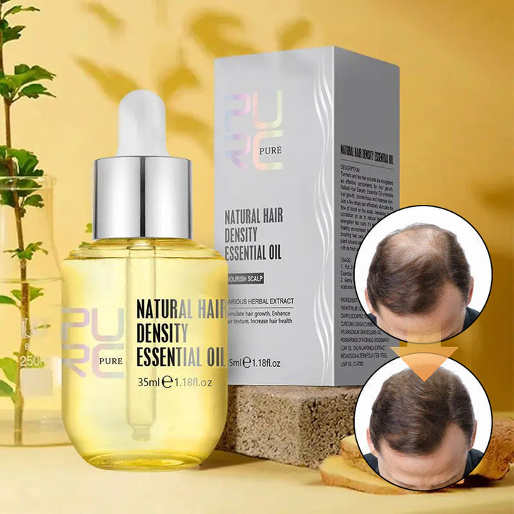 "Flaska med naturlig ingefära- och rosmarinolja för hårväxt, ger näring och främjar fylligare, friskare hår."